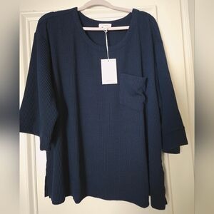 Andree Navy Long Sleeve Top